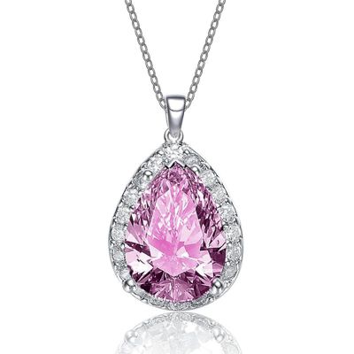 Rozzato Lab Created Unique Pear-shaped Pendant Necklace with Colored Cubic Zirconia, Pink