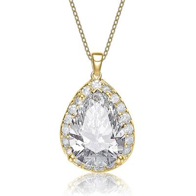 Rozzato Lab Created Unique Pear-shaped Pendant Necklace with Colored Cubic Zirconia, Gold