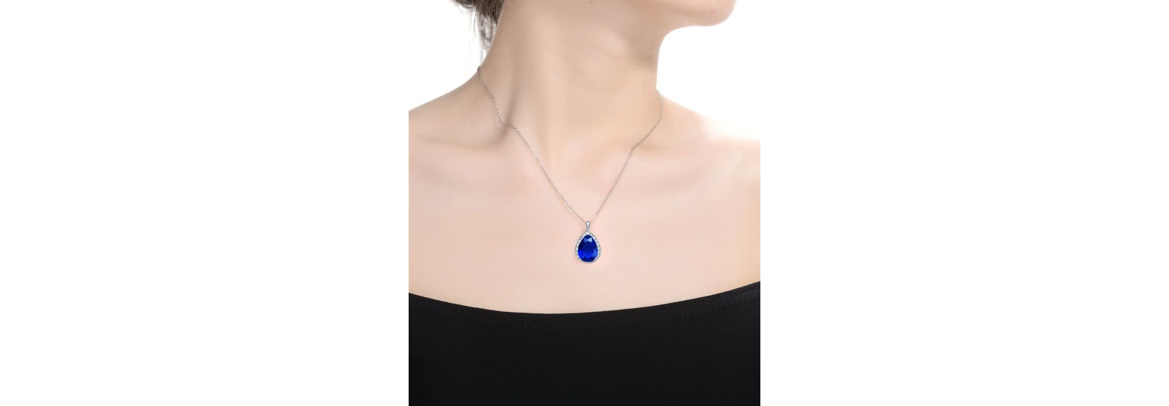 Lab Created Pear-shaped Pendant Necklace with Colored Cubic Zirconia