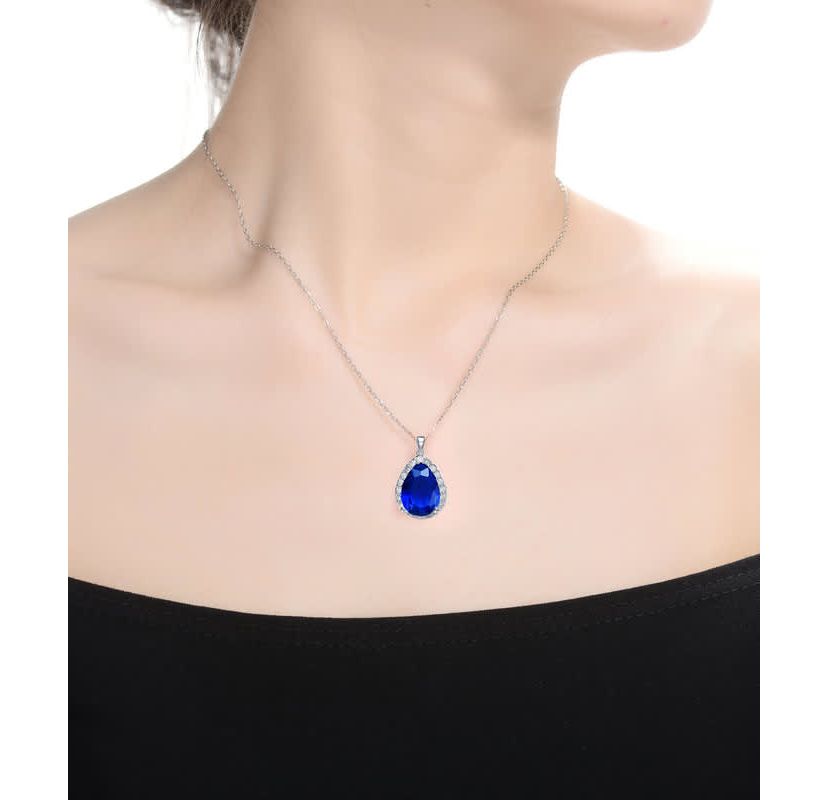 Lab Created Pear-shaped Pendant Necklace with Colored Cubic Zirconia