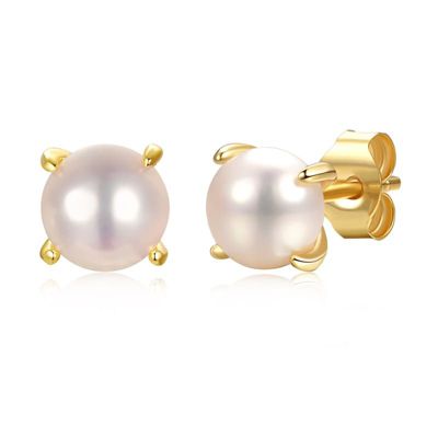 Rozzato Lab Created Sterling Silver 14k Gold Plated with Freshwater Pearl Stud Earrings