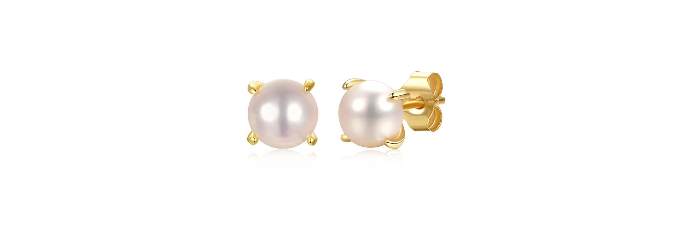 Lab Created Sterling Silver 14k Gold Plated with Freshwater Pearl Stud Earrings