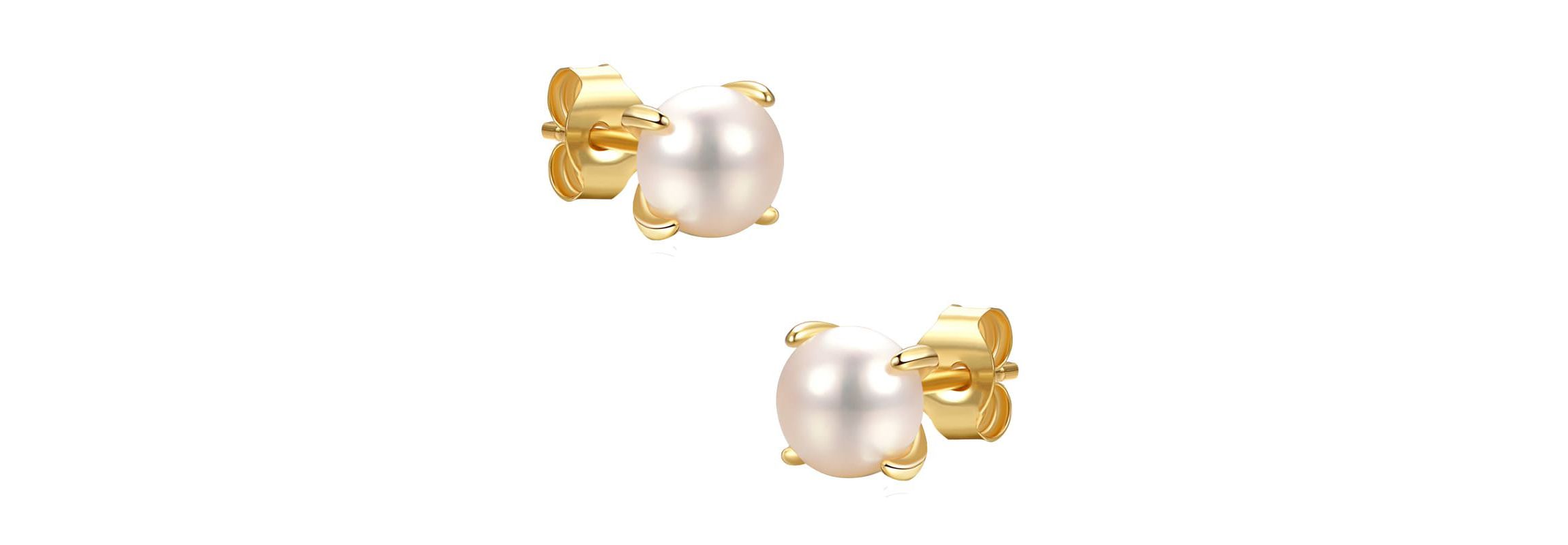 Lab Created Sterling Silver 14k Gold Plated with Freshwater Pearl Stud Earrings