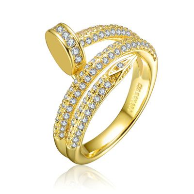 Rozzato Lab Created 14K Gold Plated With Cubic Zirconia Bypass Modern Ring