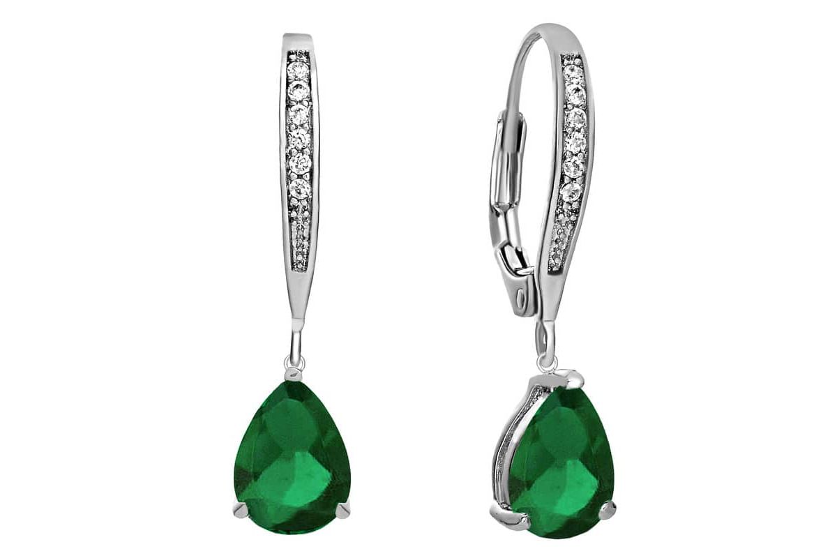 Lab Created Elegant Sterling Silver Dangling Pear-Shaped Cubic Zirconia Earrings