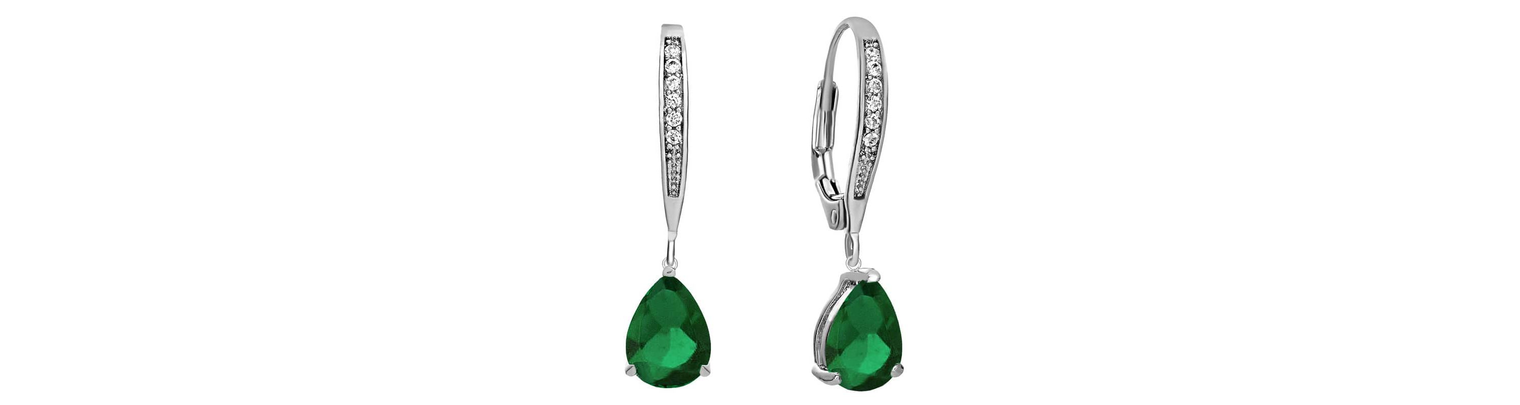 Lab Created Elegant Sterling Silver Dangling Pear-Shaped Cubic Zirconia Earrings