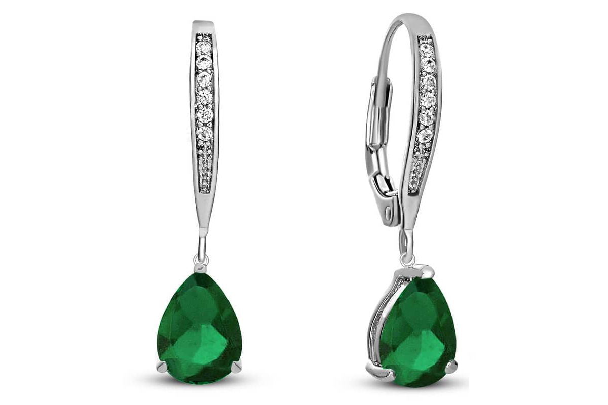 Lab Created Elegant Sterling Silver Dangling Pear-Shaped Cubic Zirconia Earrings
