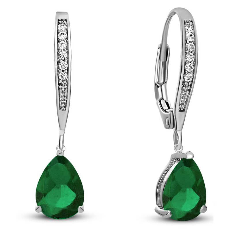 Lab Created Elegant Sterling Silver Dangling Pear-Shaped Cubic Zirconia Earrings