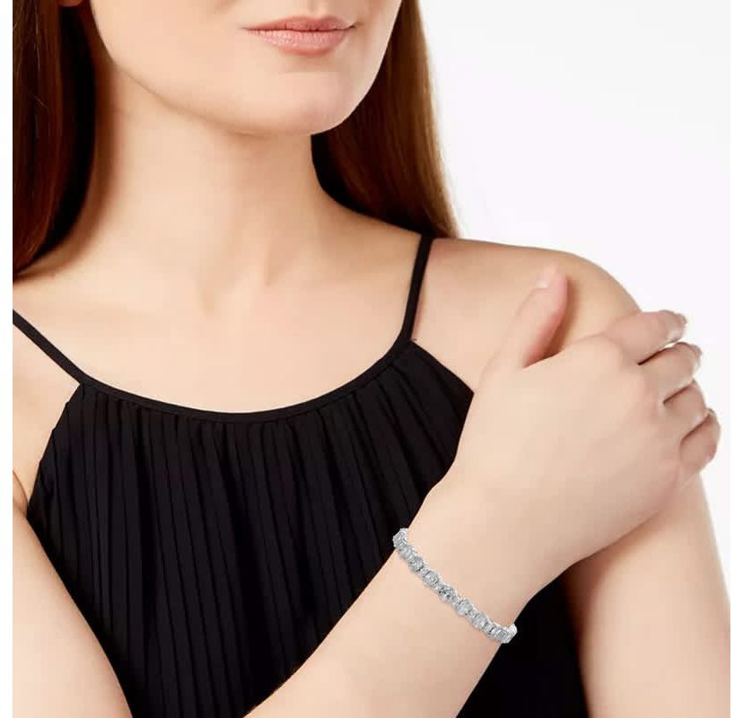Lab Created Sterling Silver White Gold Plated with Oval Cubic Zirconia Tennis Bracelet