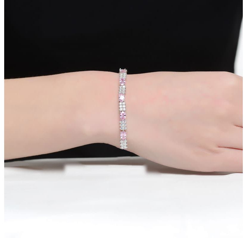 Lab Created Sterling Silver White Gold Plated with Colored Cubic Zirconia CZ Bracelet