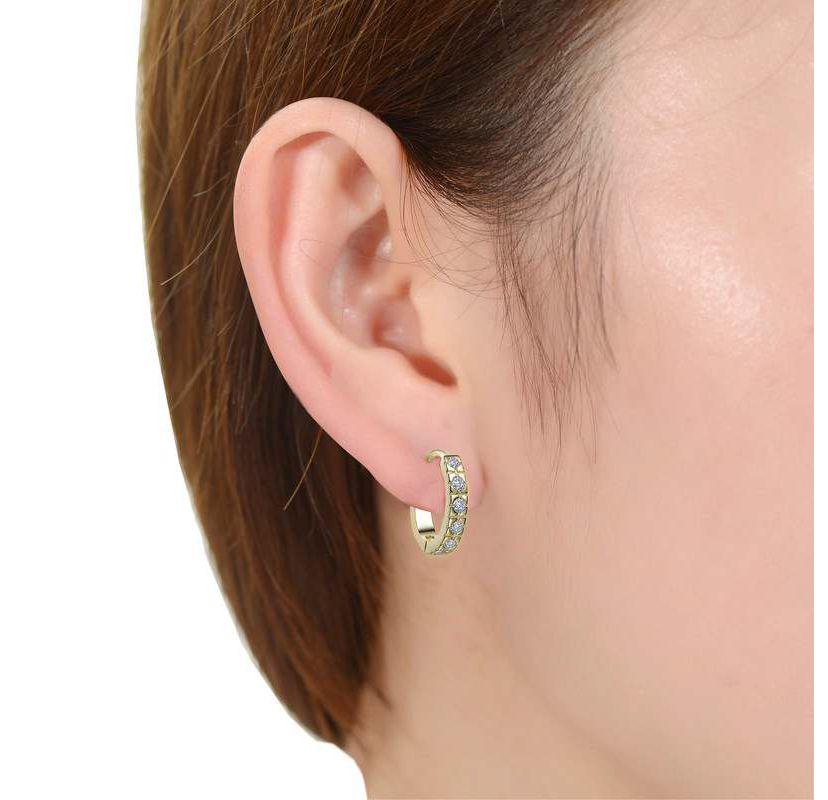 Lab Created Sparkling Clear Cubic Zirconia ExtMini Huggie Radiant Hoop Earrings