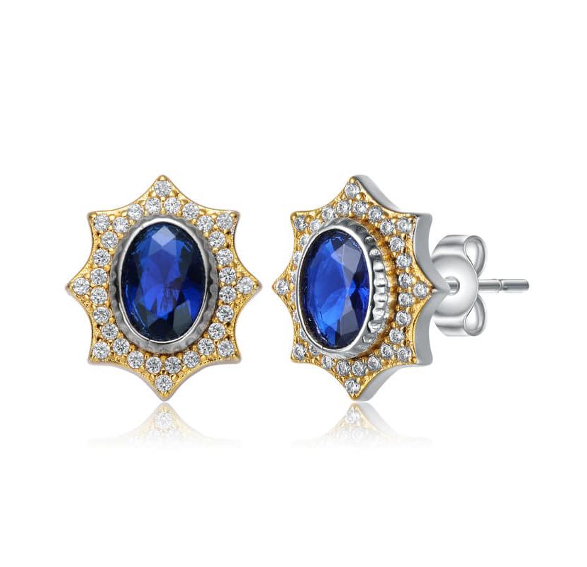 Lab Created Two-Tone with Colroed Cubic Zirconia Sunshine Stud Earrings