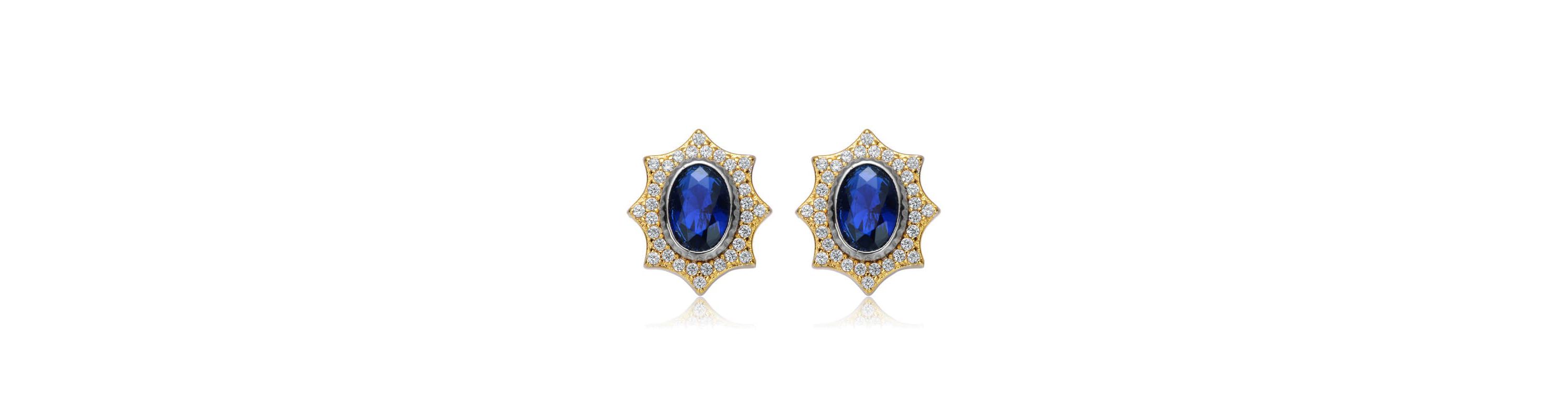 Lab Created Two-Tone with Colroed Cubic Zirconia Sunshine Stud Earrings