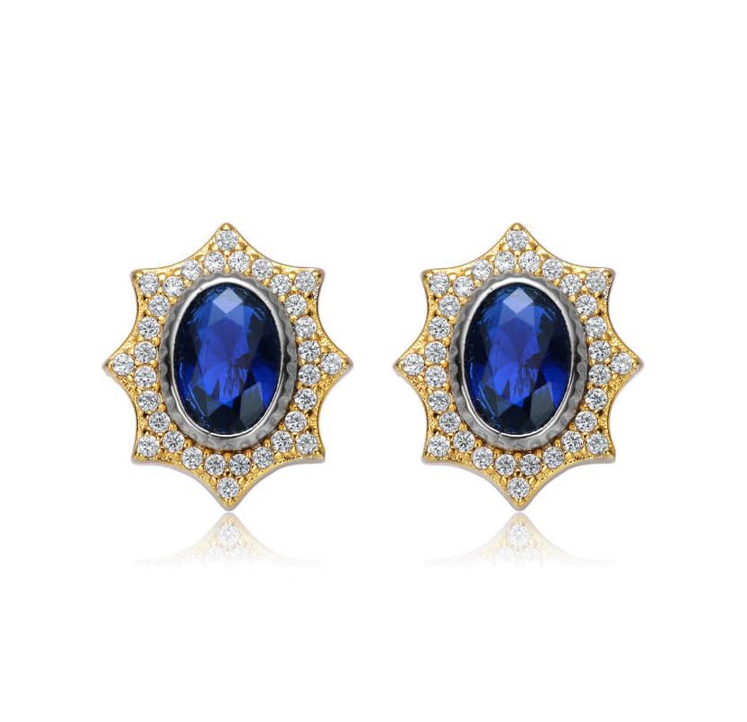 Lab Created Two-Tone with Colroed Cubic Zirconia Sunshine Stud Earrings