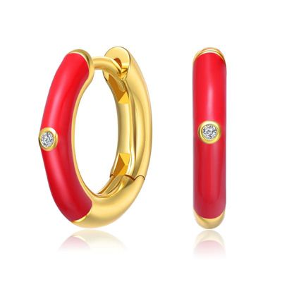 Rozzato Lab Created 14K Gold Plated Enamel & Clear Cubic Zirconia Hoop Earrings for Kids