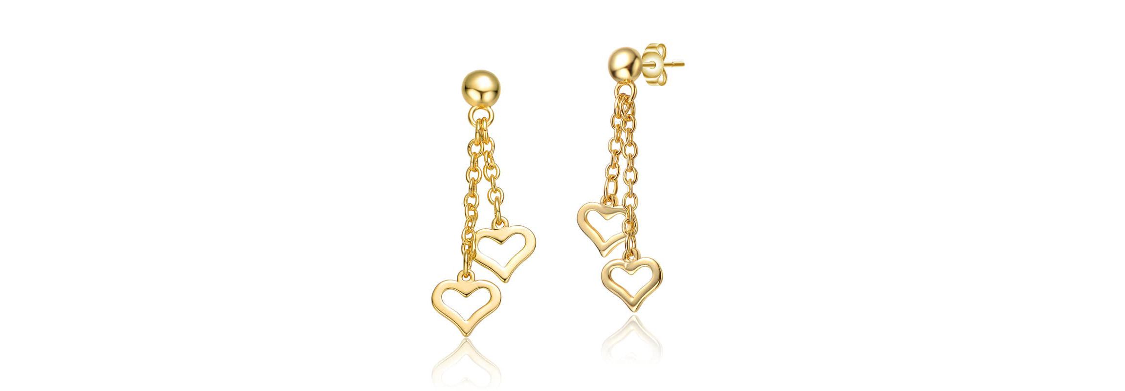 Lab Created 14K Gold Plated with Colored Enamel Double Heart Halo Dangle Chain Drop Earrings for Kids