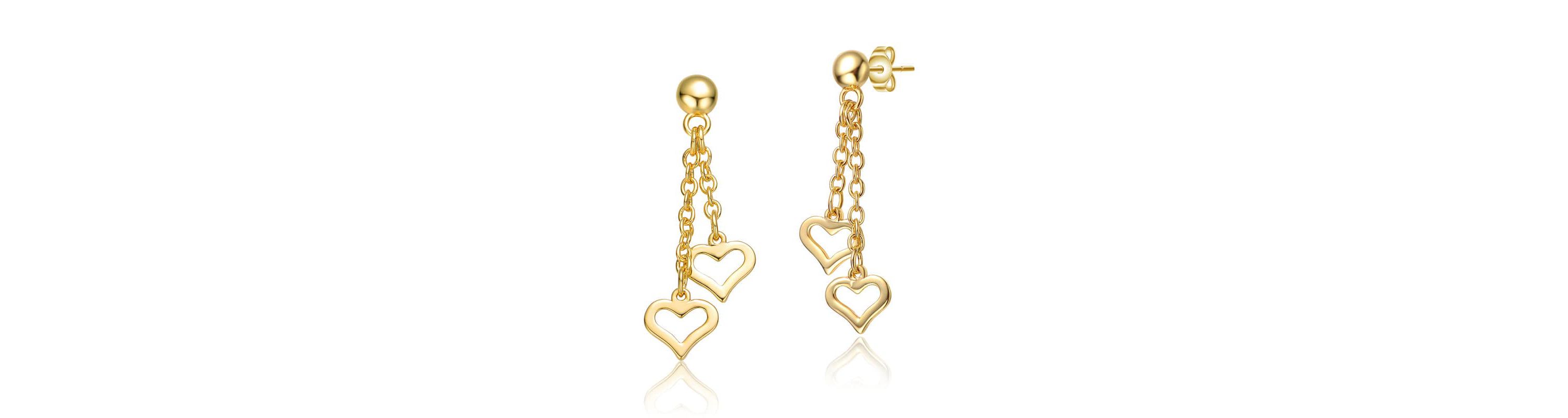 Lab Created 14K Gold Plated with Colored Enamel Double Heart Halo Dangle Chain Drop Earrings for Kids