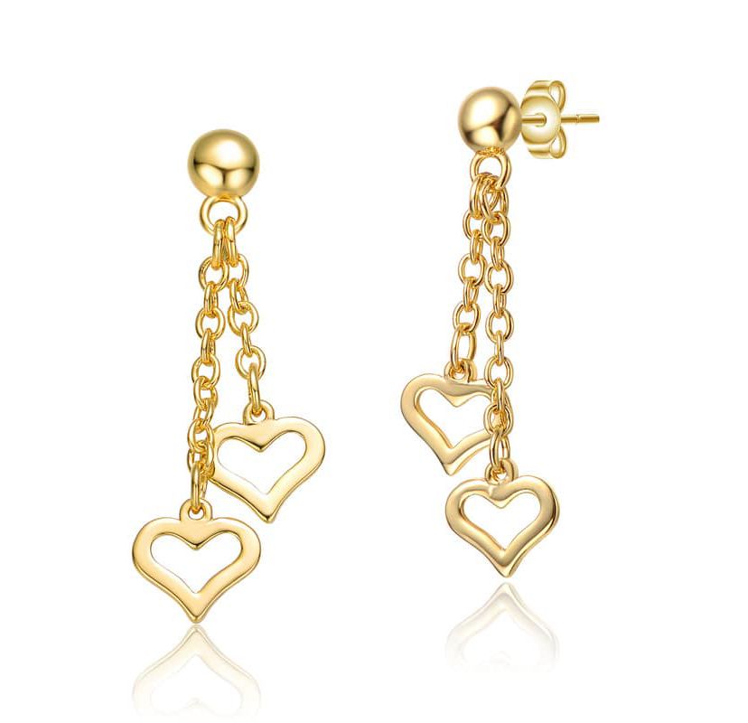 Lab Created 14K Gold Plated with Colored Enamel Double Heart Halo Dangle Chain Drop Earrings for Kids