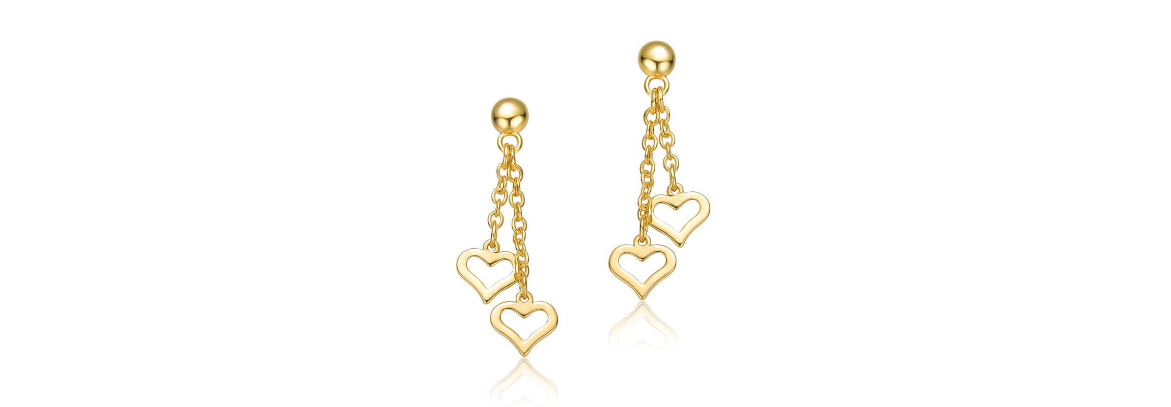 Lab Created 14K Gold Plated with Colored Enamel Double Heart Halo Dangle Chain Drop Earrings for Kids