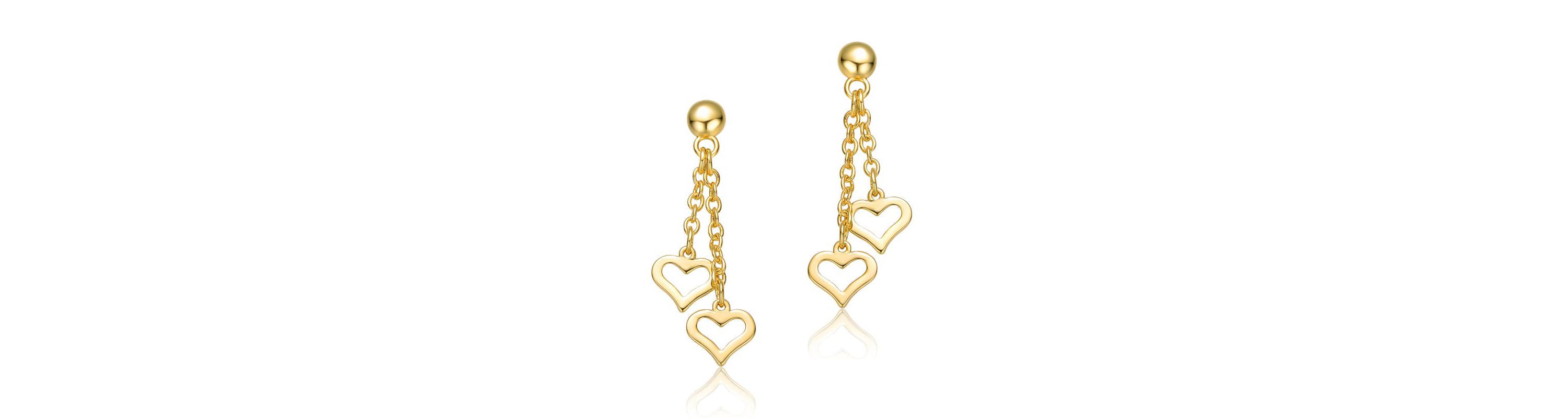 Lab Created 14K Gold Plated with Colored Enamel Double Heart Halo Dangle Chain Drop Earrings for Kids