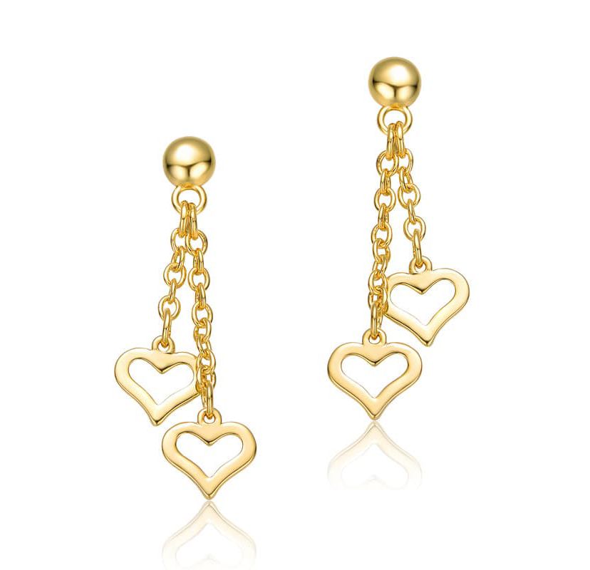 Lab Created 14K Gold Plated with Colored Enamel Double Heart Halo Dangle Chain Drop Earrings for Kids