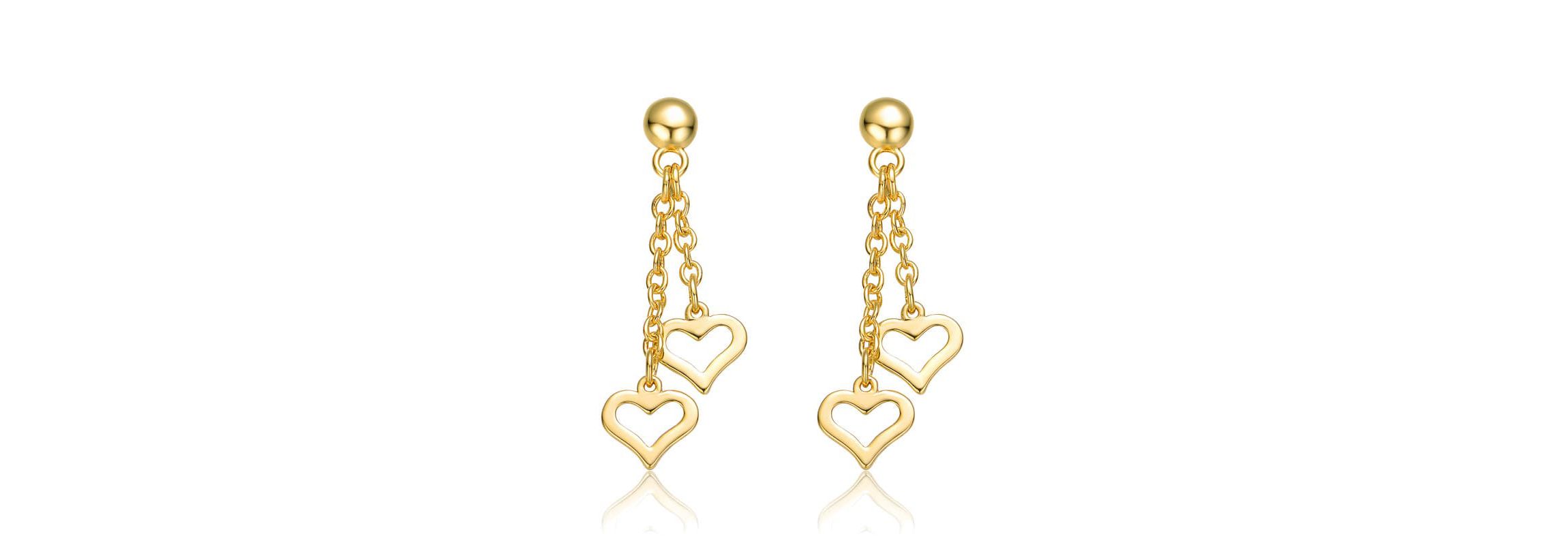 Lab Created 14K Gold Plated with Colored Enamel Double Heart Halo Dangle Chain Drop Earrings for Kids