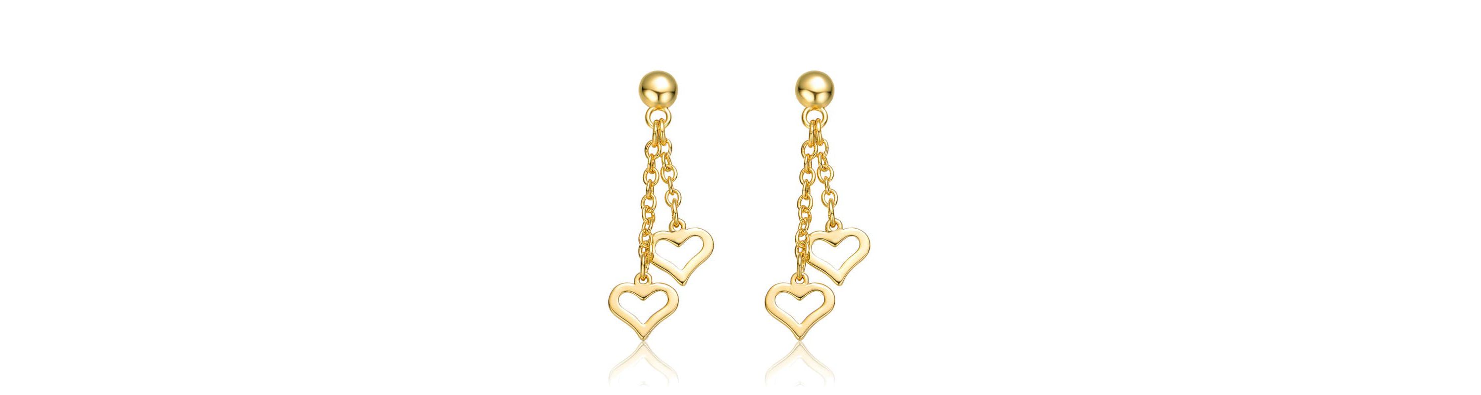 Lab Created 14K Gold Plated with Colored Enamel Double Heart Halo Dangle Chain Drop Earrings for Kids