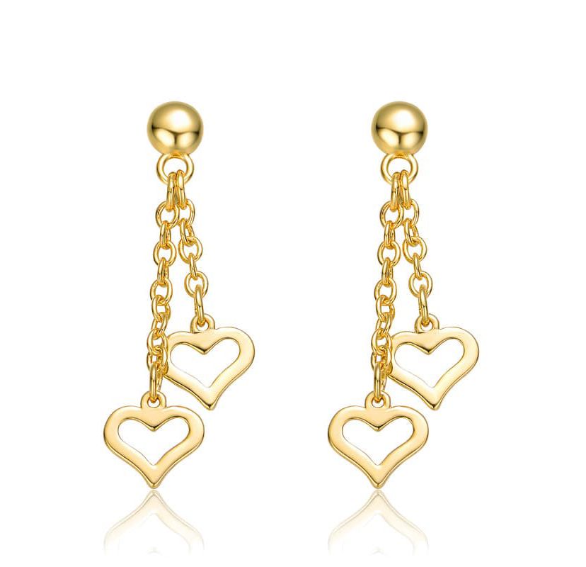 Lab Created 14K Gold Plated with Colored Enamel Double Heart Halo Dangle Chain Drop Earrings for Kids