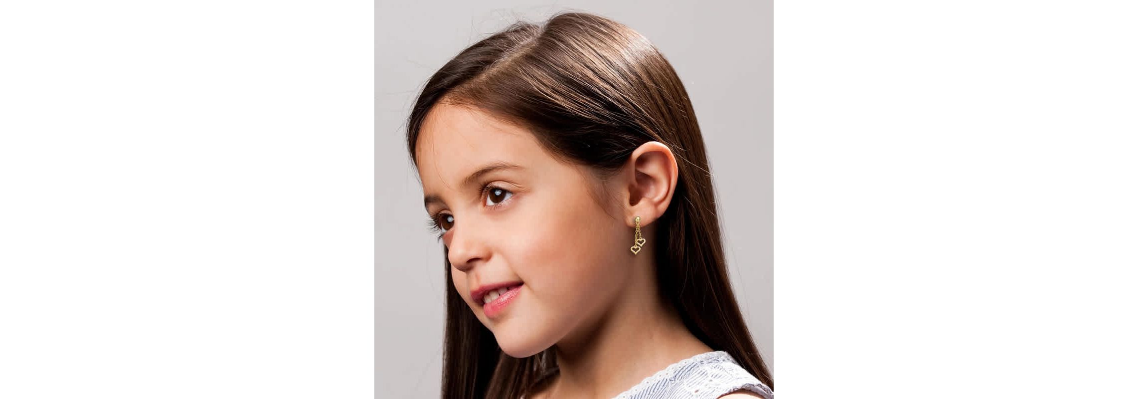 Lab Created 14K Gold Plated with Colored Enamel Double Heart Halo Dangle Chain Drop Earrings for Kids