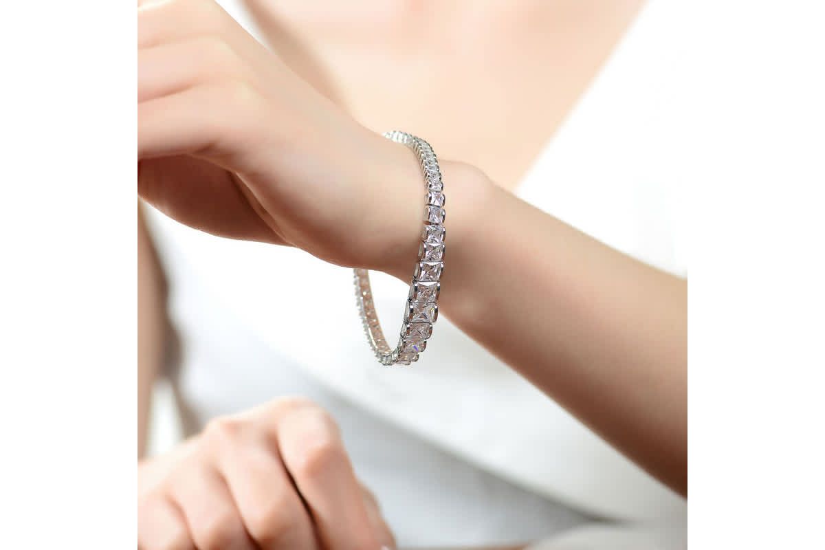 Lab Created Sterling Silver with Shimmering Clear Cubic Zirconia Tennis Bracelet
