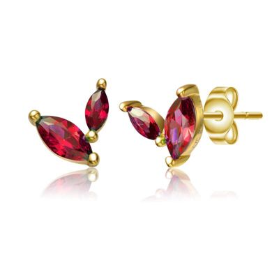 Rozzato Lab Created 14K Gold Plated with Colored Cubic Zirconia Fern Leaf Stud Earrings for Kids