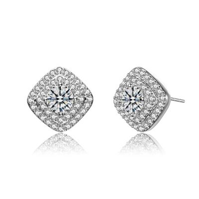 Rozzato Lab Created Clear Cubic Zirconia Pave Square Shape Stud Earrings, Silver