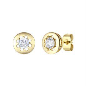 Rozzato Lab Created 14K Gold Plated with Colored Cubic Zirconia Round Modern Bezel Stud Earrings