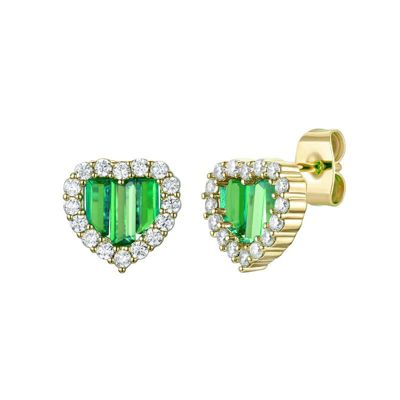 Rozzato Lab Created 14K Gold Plated with Colored Cubic Zirconia Baguette Heart Halo Stud Earring for Teens