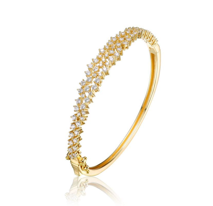 Lab Created Sterling Silver with with Clear Round Cubic Zirconia Cluster Style Bangle Bracelet