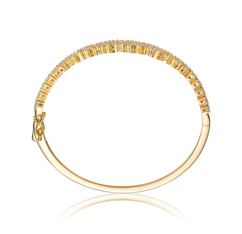 Lab Created Sterling Silver with with Clear Round Cubic Zirconia Cluster Style Bangle Bracelet