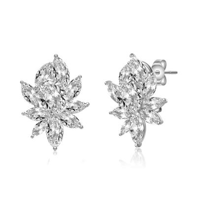Rozzato Lab Created Sterling Silver with Clear Cubic Zirconia Corsage Flower Cluster Stud Earrings