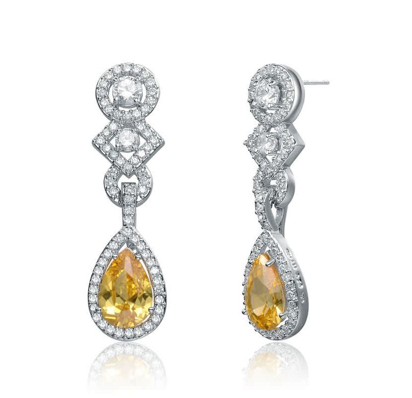 Lab Created Sterling Silver White Gold Plated With Colored Cubic Zirconia Dangle Earrings
