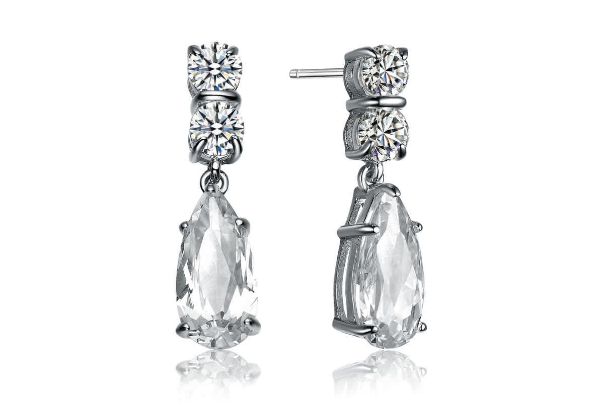 Lab Created Sterling Silver White Gold Plated with Colored Cubic Zirconia Long Narrow Teardrop Earrings