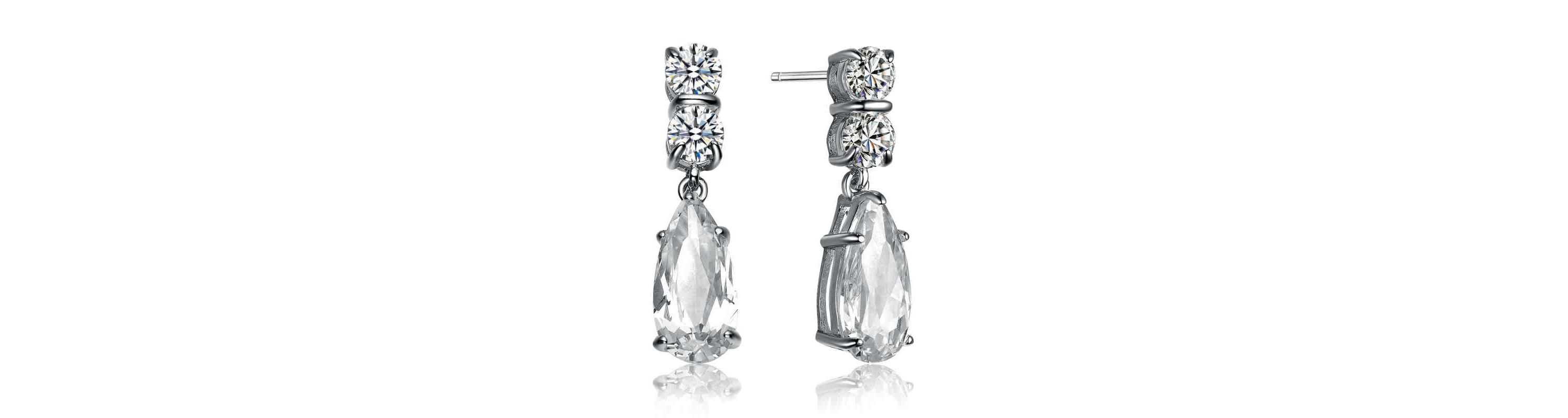 Lab Created Sterling Silver White Gold Plated with Colored Cubic Zirconia Long Narrow Teardrop Earrings