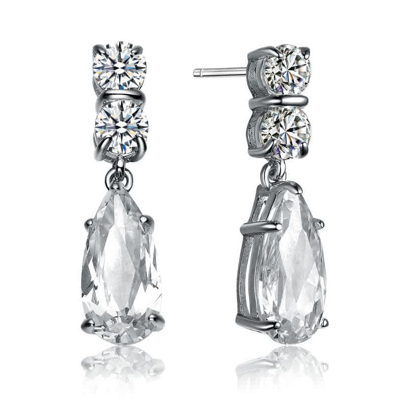 Lab Created Sterling Silver White Gold Plated with Colored Cubic Zirconia Long Narrow Teardrop Earrings