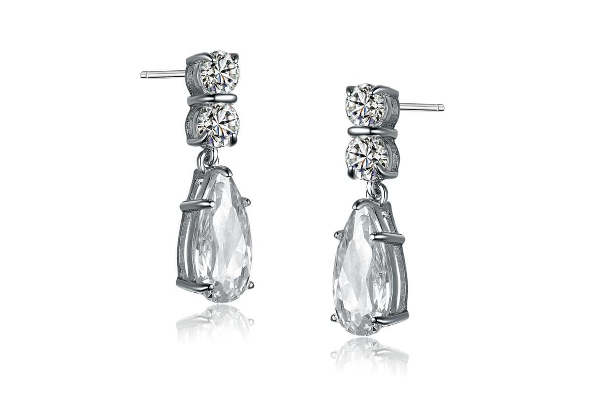 Lab Created Sterling Silver White Gold Plated with Colored Cubic Zirconia Long Narrow Teardrop Earrings