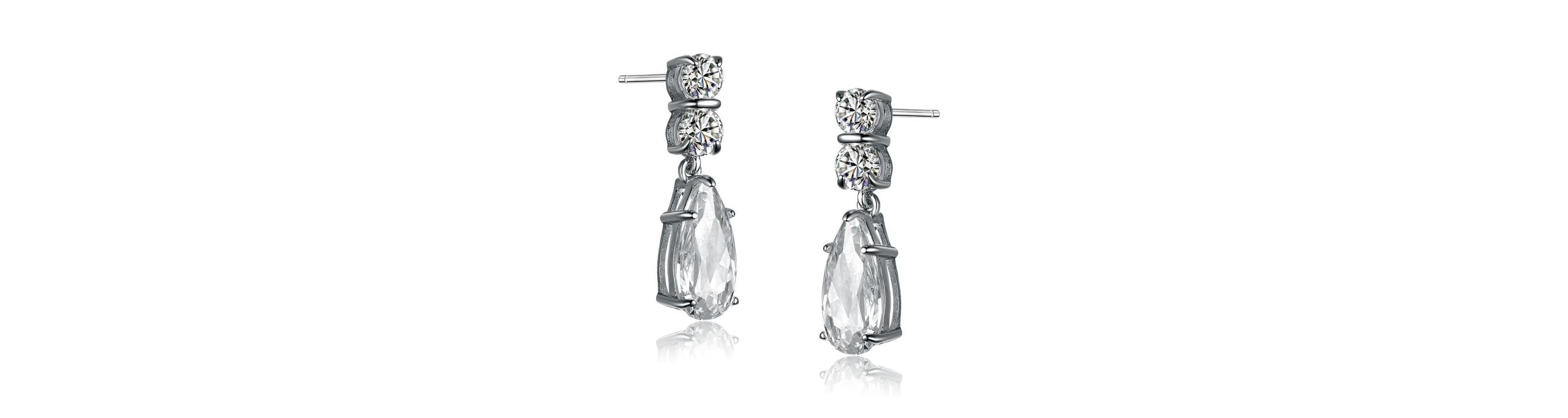 Lab Created Sterling Silver White Gold Plated with Colored Cubic Zirconia Long Narrow Teardrop Earrings