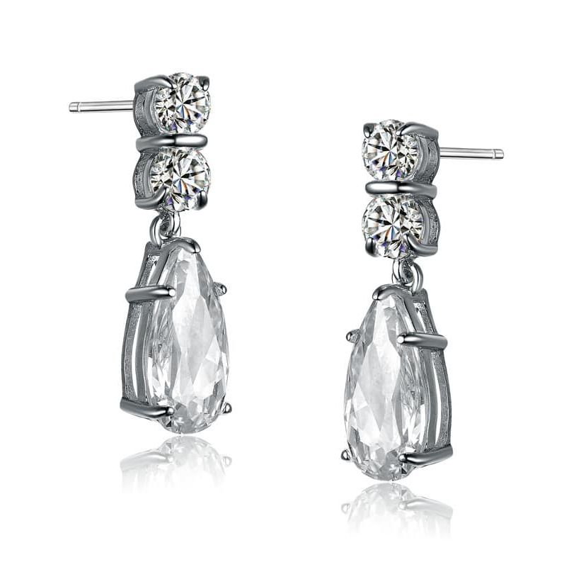 Lab Created Sterling Silver White Gold Plated with Colored Cubic Zirconia Long Narrow Teardrop Earrings