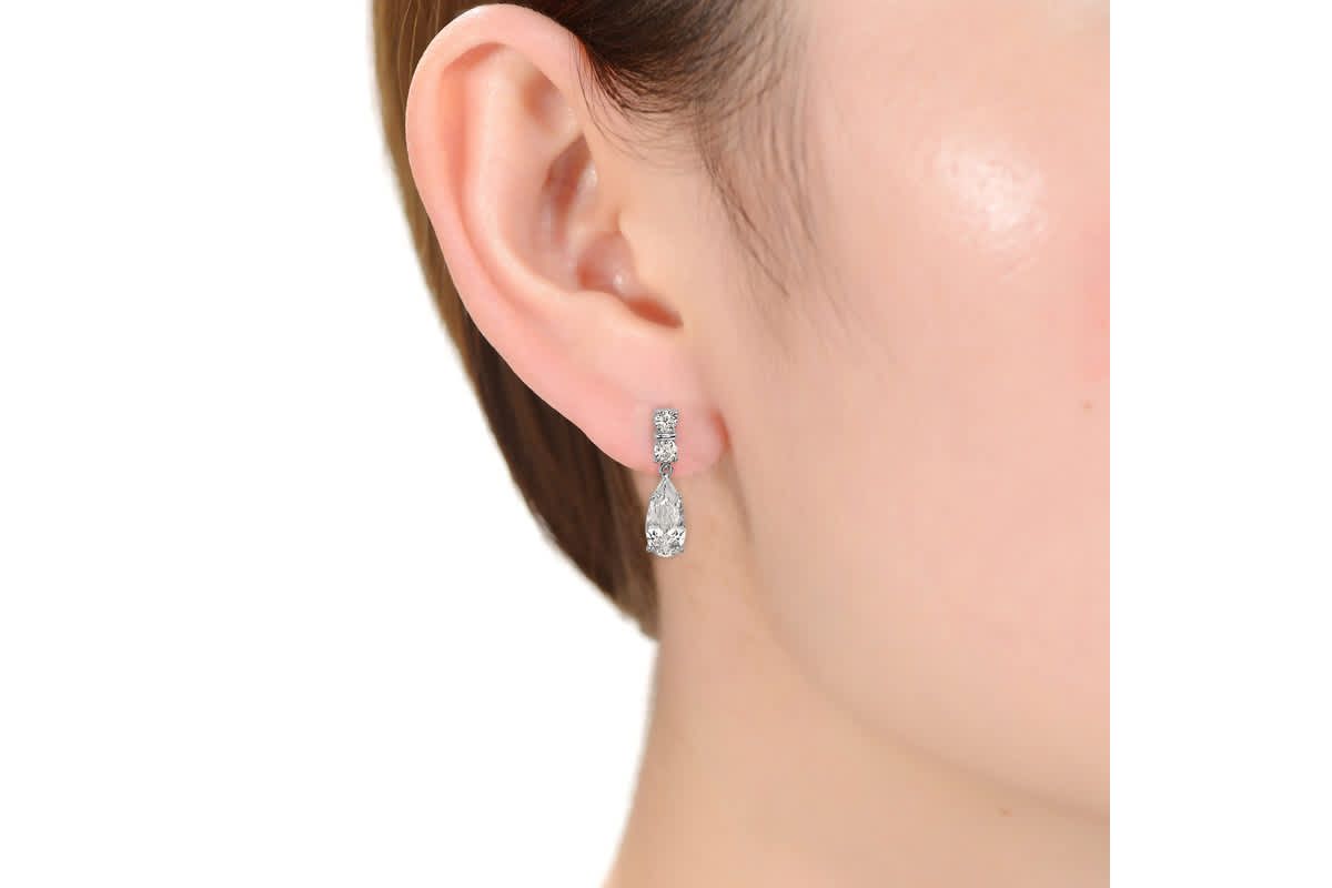 Lab Created Sterling Silver White Gold Plated with Colored Cubic Zirconia Long Narrow Teardrop Earrings