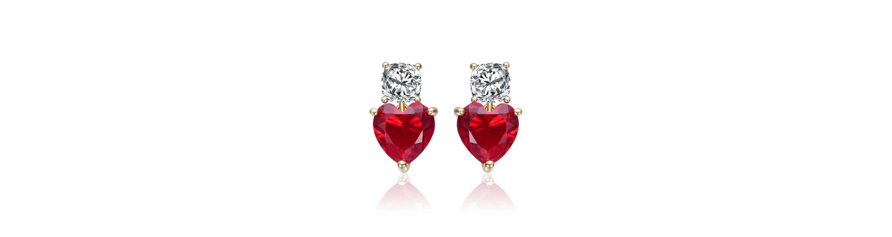 Lab Created Sterling Silver 14K Gold Plated with Colored Cubic Zirconia Two-Stone Heart Earrings