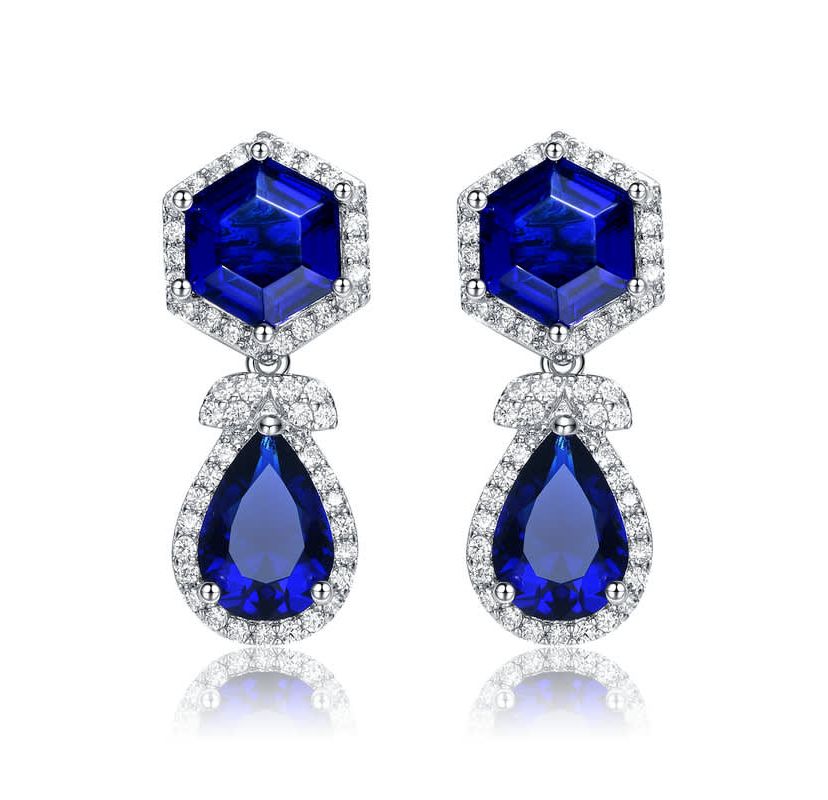 Lab Created Sterling Silver White Gold Plated with Colored Cubic Zirconia Halo Drop Earrings