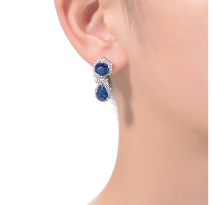 Lab Created Sterling Silver White Gold Plated with Colored Cubic Zirconia Halo Drop Earrings