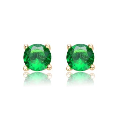 Rozzato Lab Created 14K Gold Plated with Colored Cubic Zirconia Round Stud Earrings for Teens, Green