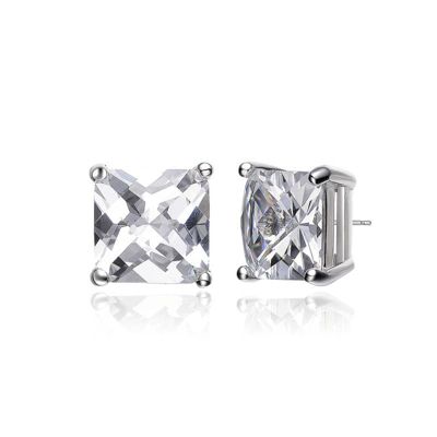 Rozzato Lab Created Sterling Silver with Clear Cubic Zirconia Square Studs, White